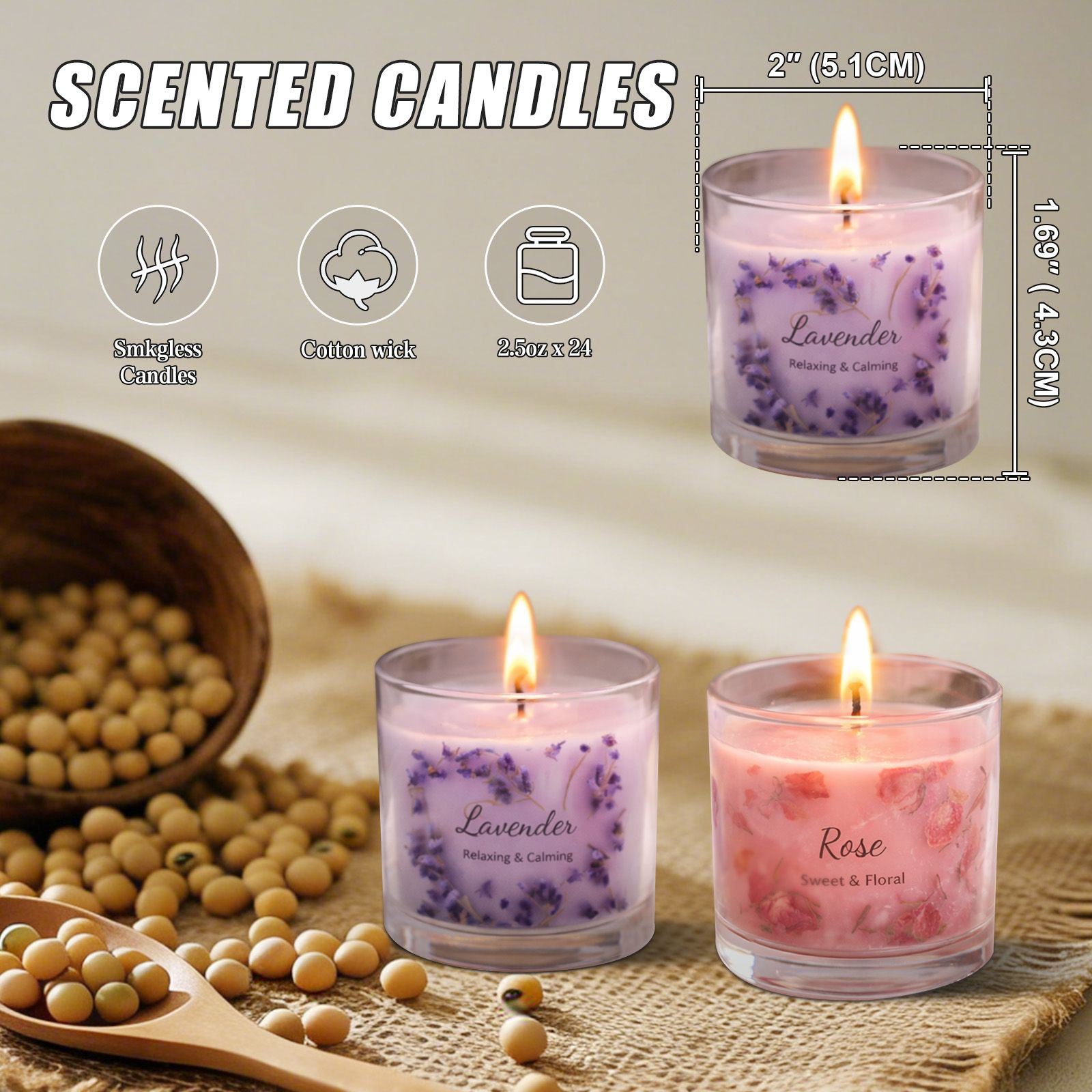 12-Scent Scented Candle Set | Floral Fruity Fragrances, Soy Wax