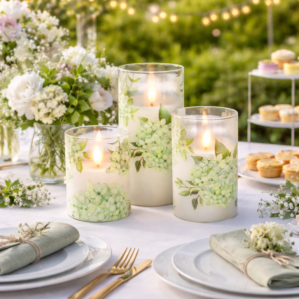 3pcs Flameless Candles Flickering LED Pillar Candles 10-Button Remote Control Floral