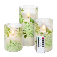 3pcs Flameless Candles Flickering LED Pillar Candles 10-Button Remote Control Floral