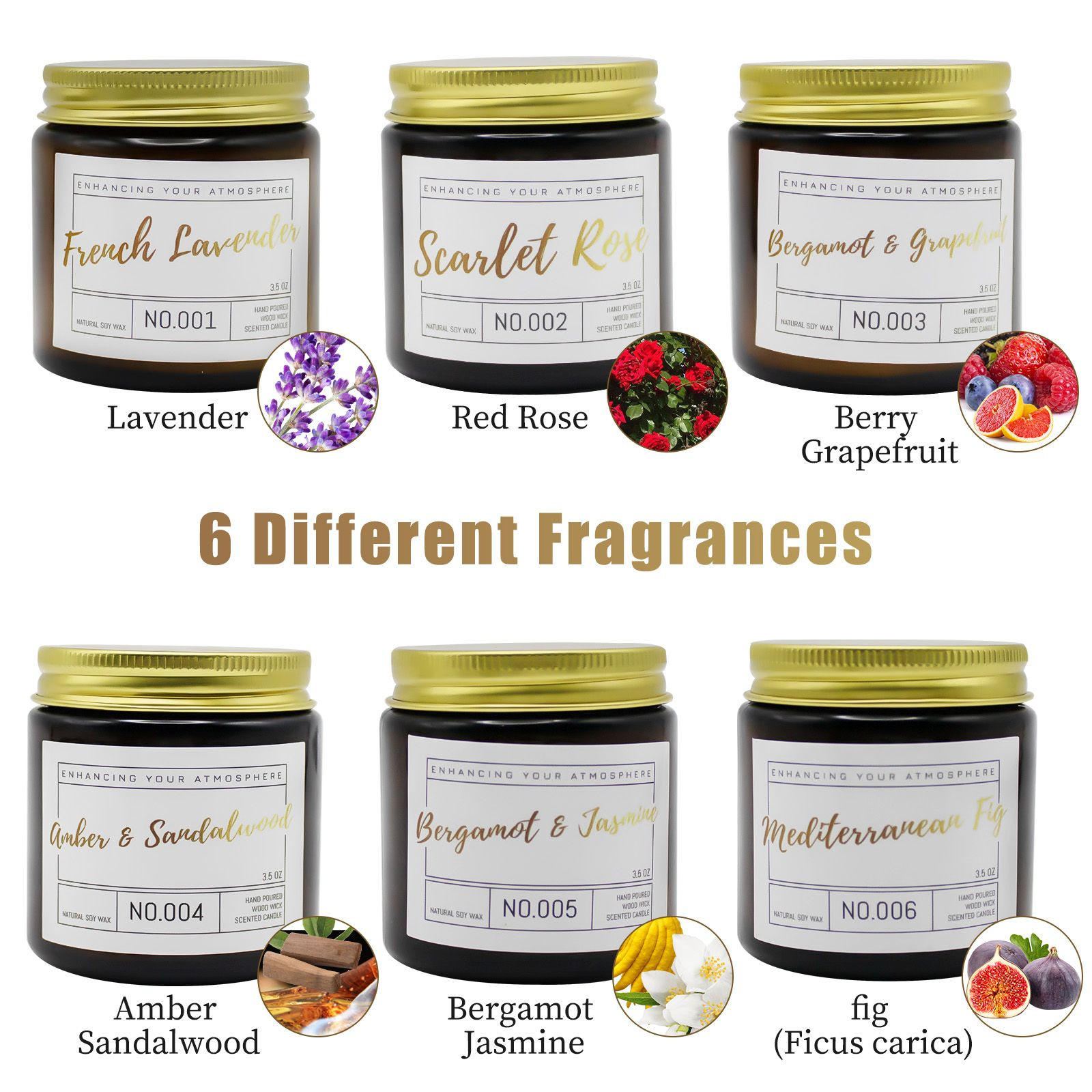 Wholesale 6-Pack Natural Soy Wax Scented Candles Gift Set – 300 Hours Long Burning Aromatherapy Candles for Women