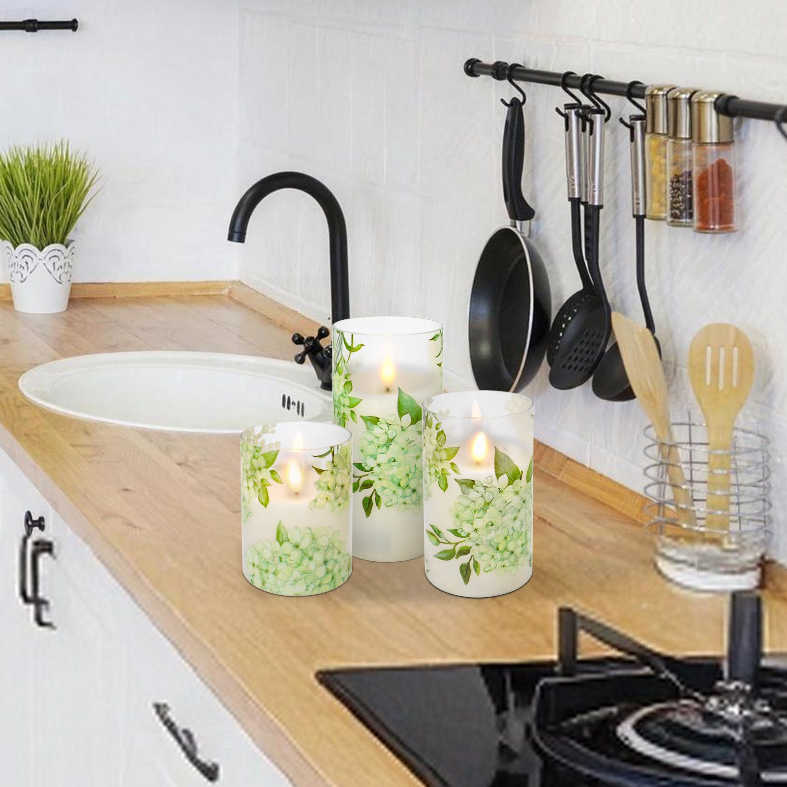 3pcs Flameless Candles Flickering LED Pillar Candles 10-Button Remote Control Floral