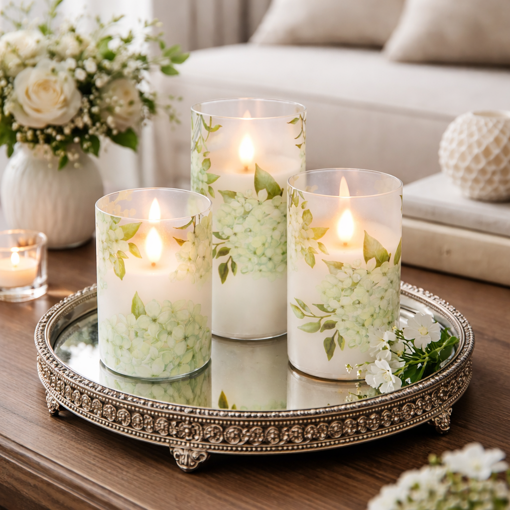3pcs Flameless Candles Flickering LED Pillar Candles 10-Button Remote Control Floral