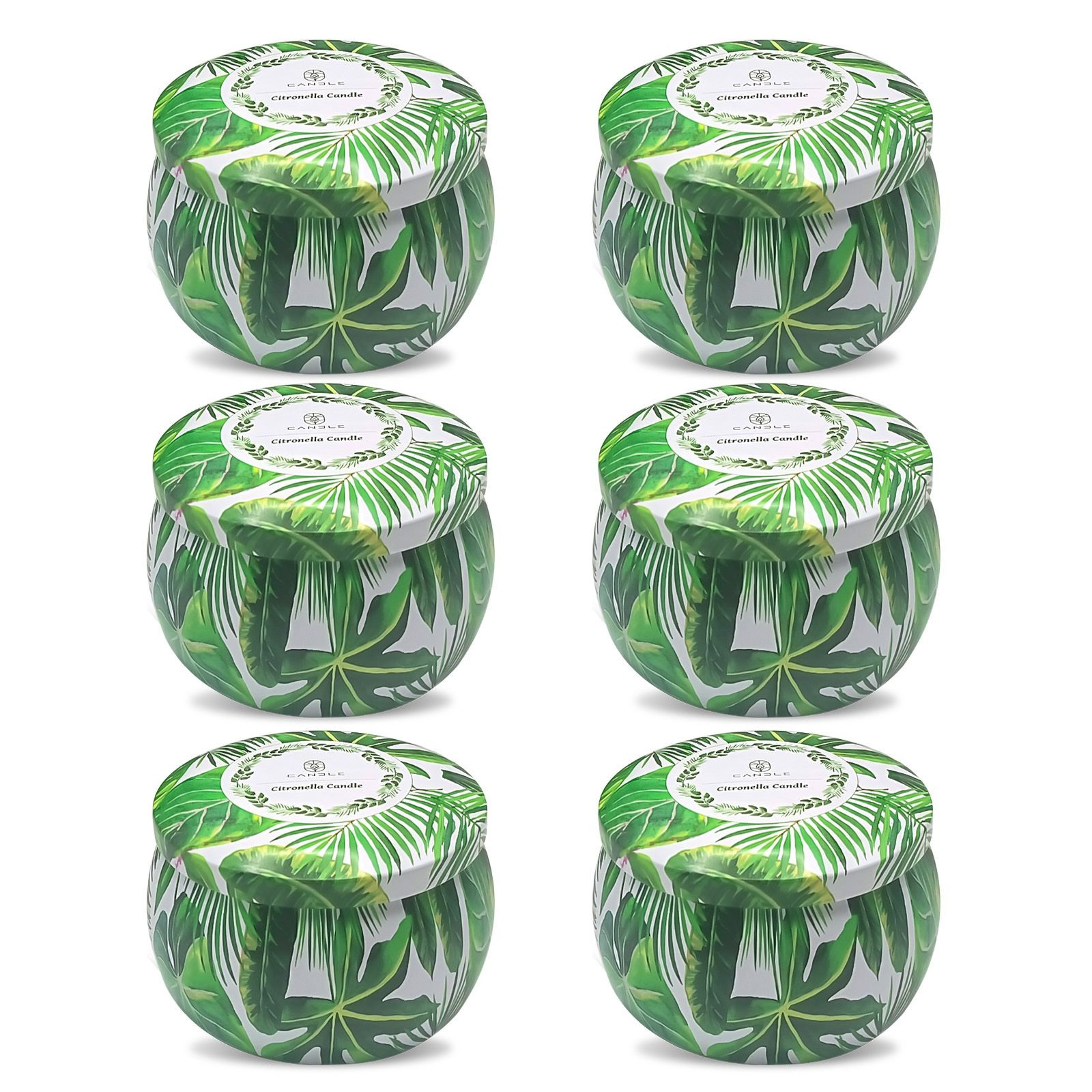 Wholesale 6 Pack Citronella Scented Candles in Green Tin Natural Soy Wax Mosquito Repellent Candles