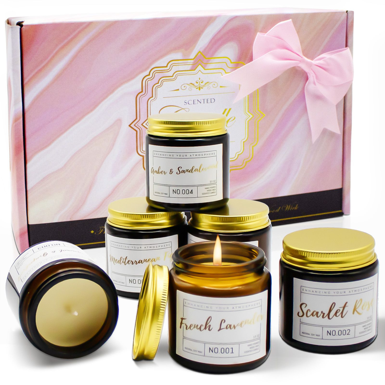 Wholesale 6-Pack Natural Soy Wax Scented Candles Gift Set – 300 Hours Long Burning Aromatherapy Candles for Women