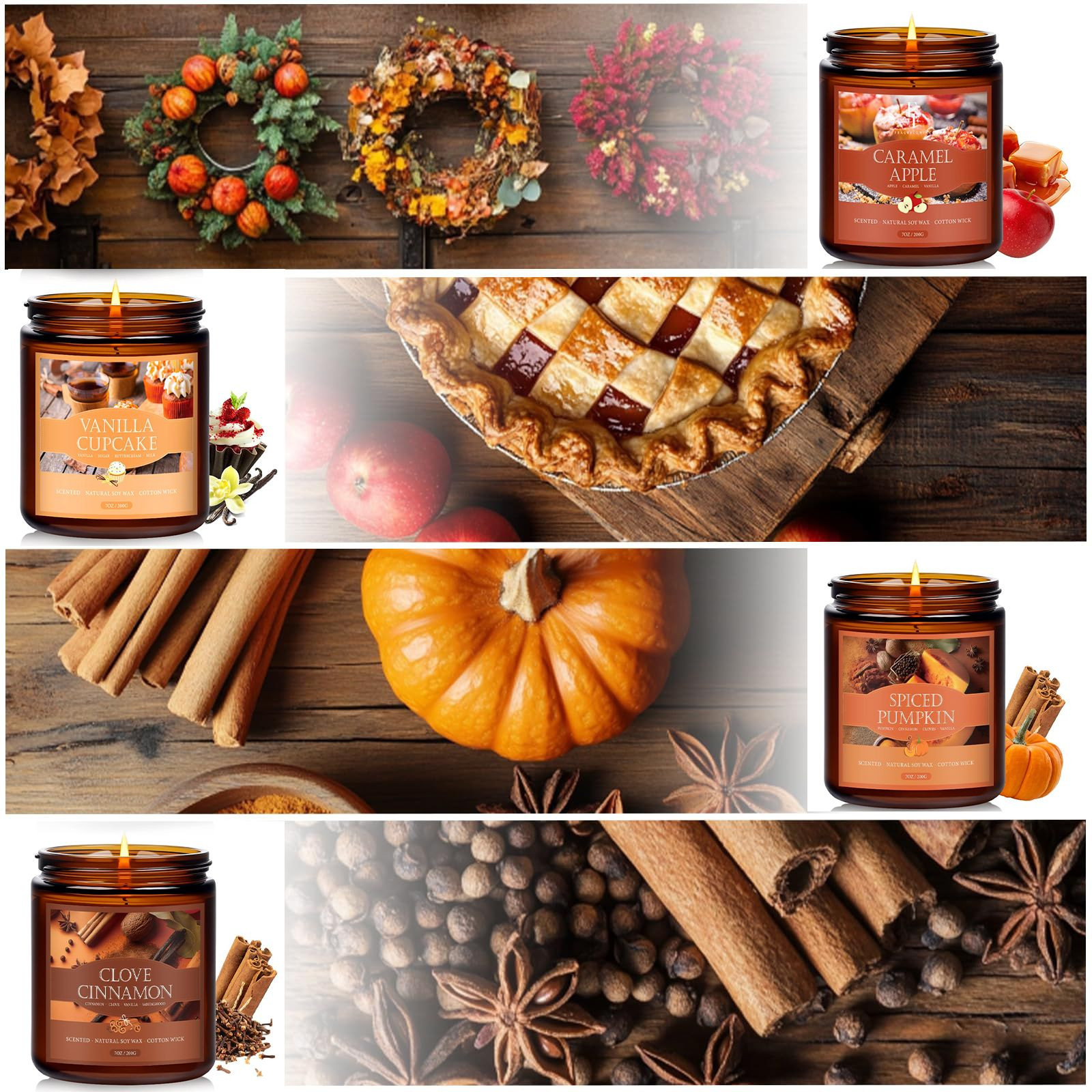 Wholesale 4-Pack Autumn Scented Soy Wax Candle Gift Set Pumpkin Spice, Caramel & Cinnamon Fragrance Candles for Cozy