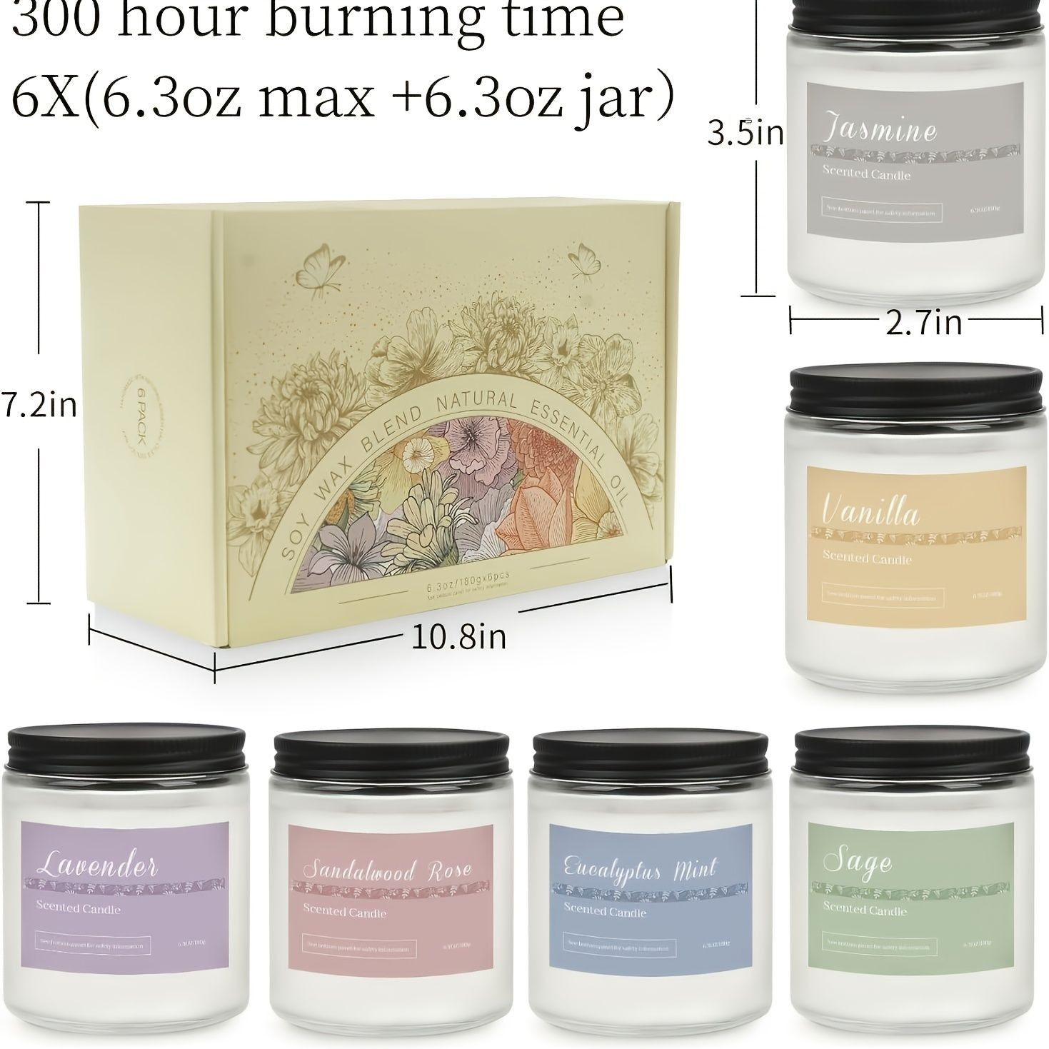 Wholesale 6-Pack Scented Candles Gift Set 300 Hours Long Burning Aromatherapy Candles