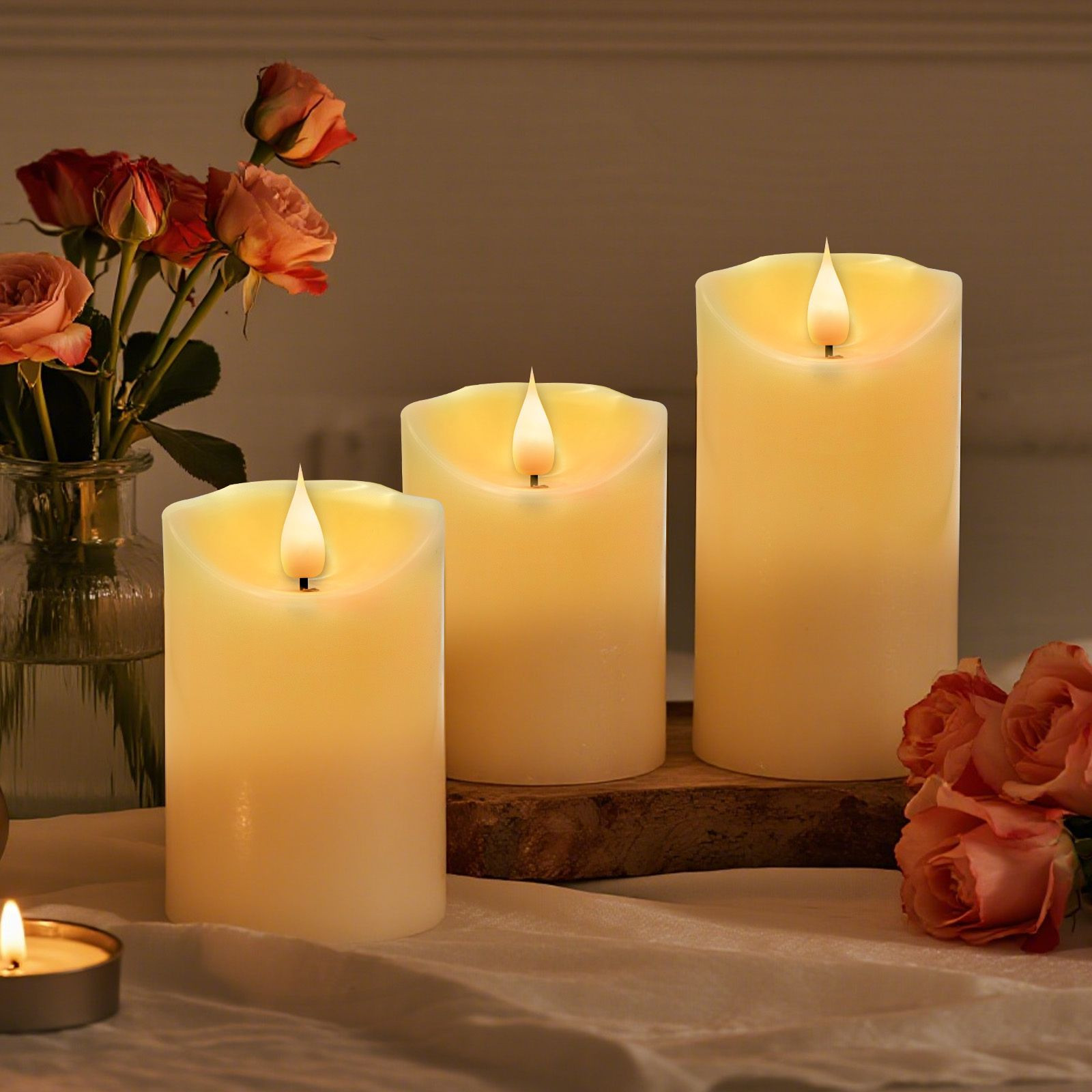 Wholesale 3 Packs 3D Light Heads Flashing LED Flameless Candles – Battery Operated Cylindrical Candles with Remote Cont