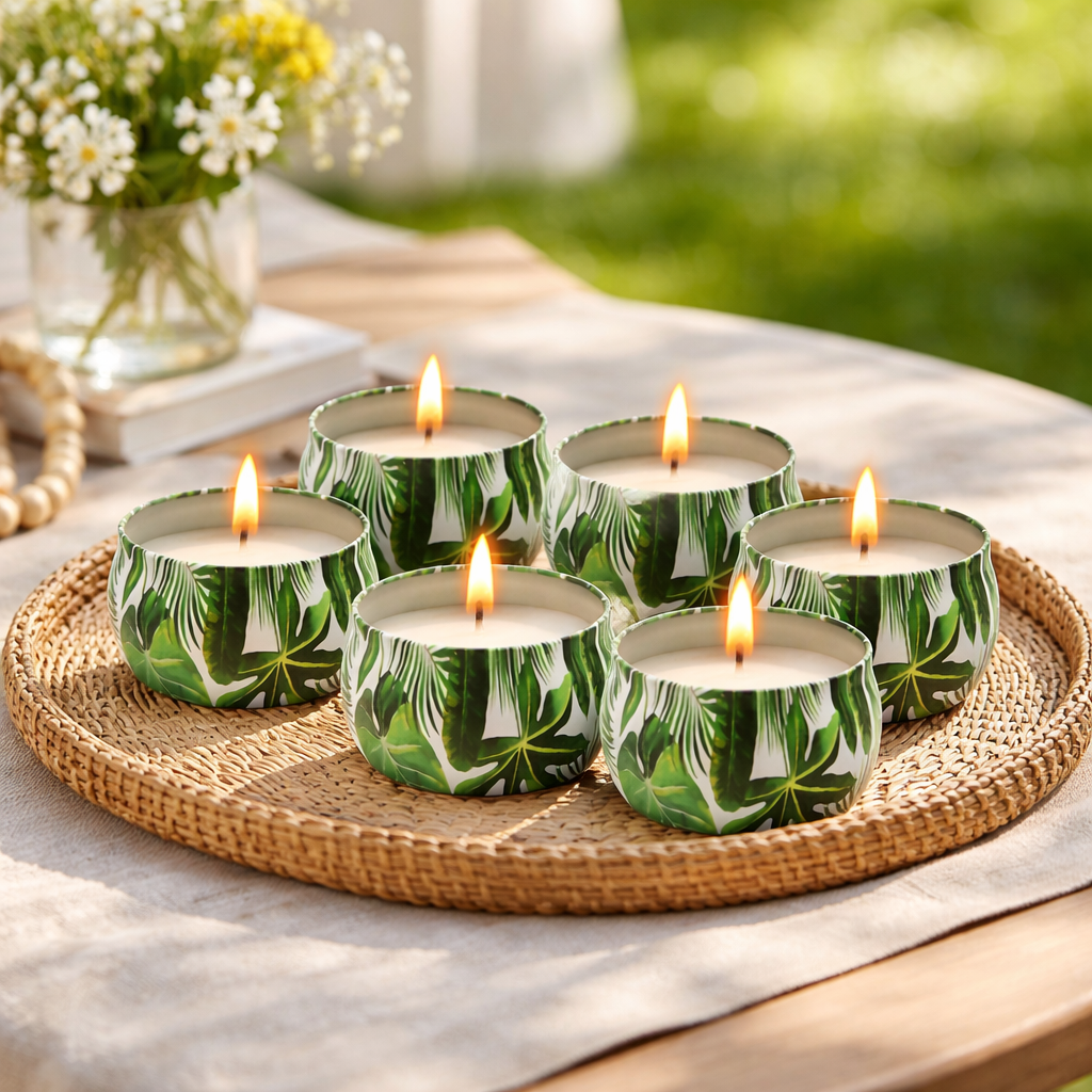Wholesale 6 Pack Citronella Scented Candles in Green Tin Natural Soy Wax Mosquito Repellent Candles