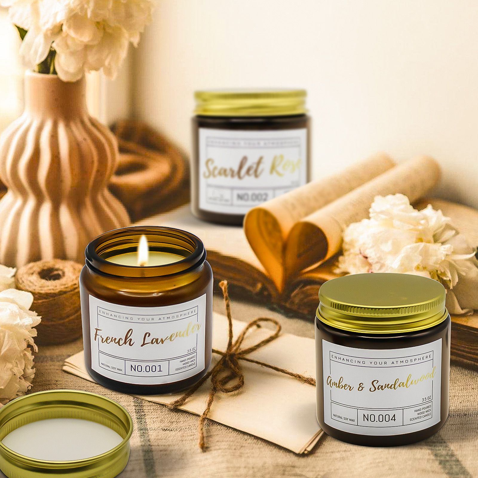 Wholesale 6-Pack Natural Soy Wax Scented Candles Gift Set – 300 Hours Long Burning Aromatherapy Candles for Women